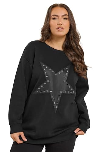 Image of Yours Curve Faux Leather Star Eyelet Sweatshirt - Women's - Plus Size Curve Black
