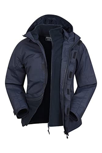 Image of Mountain Warehouse Fell Mens 3 in 1 Water Resistant Jacket - Adjustable Coat with Packaway Hood, Detachable Inner Fleece & Many Pockets - For Hiking & Outdoors Navy S