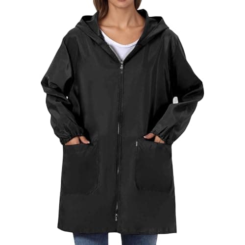 Image of Generisch Rain Jacket Lightweight Women's Jacket with Hood, Casual Windbreaker, Breathable Raincoat, Long Sleeve Outdoor Coat for Spring and Autumn, S Label Coat Women, black, XXL