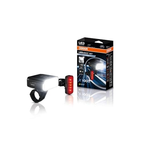 Image of OSRAM LEDsBIKE EXPLORER X 1000 SET, rechargeable bike light set - front and rear, off-road, with brake light, three lighting modes and flashing light, 1000 Lumen, garmin mount compatible