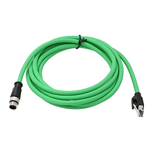 Image of HangTon M12 4 Pin D-Coded Male to RJ45 Ethernet Cat5e Network Cable for Industrial Vision System PoE Automation High Flex Shielded Green 1m