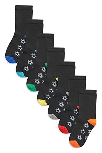 Image of K Collection Kids Ex Store Socks - 7 Pack - Cotton Rich - Football Design Socks - Assorted Colours - UK Shoe Size 12-3