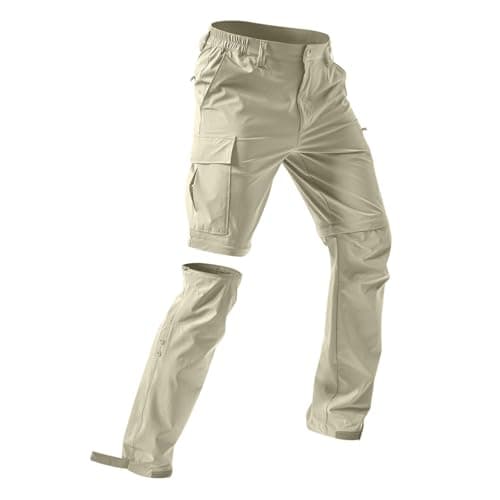Image of Zip Off Cargo Trousers Mens 3 in 1 Waterproof Pants, Quick Dry Cargo Shorts with 5 Pockets, Lightweight Elastic Waist Jogger Pants, Hiking Walking Outdorr Outerwear Tracksuit Bottoms Grey
