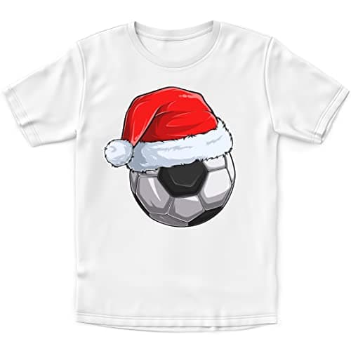 Image of Kids Football Christmas Ugly T Shirt, Funny & Unique Santa Hat Soccer Parody Christmas Tee, Xmas Shirt Gifts for Him Or Her, Simple Present for Boys and Girls, 12-13 Years, White