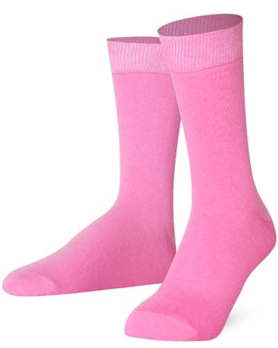 Image of Mysocks Finest Cotton Dress Socks for Men Women - Super Soft Breathable Plain Pink Crew Socks for Business Casual Looks Pink 4-7