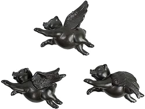 Image of Ceramic flying pig wall-mounted living room bathroom garden decoration pendant 3-piece set (Black)