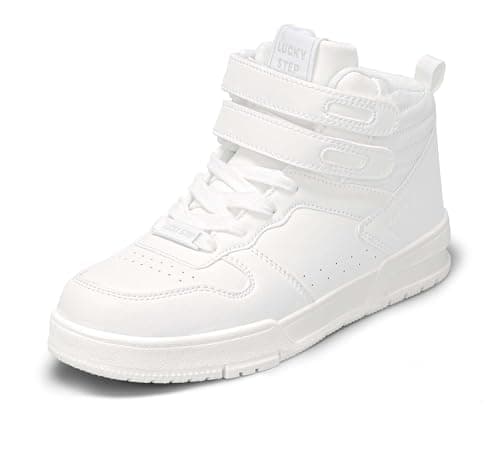 Image of LUCKY STEP Women's High Top Fashion Sneakers Basketball Ankle Boots Walking Tennis Shoes Platform Hook and Loop Casual Faux Leather Sneaker (White, 10US-41EU-8UK)