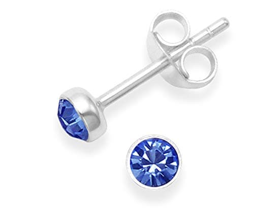 Image of Sterling Silver Blue Cubic Zirconia Stud Earrings - Royal Blue Cubic Zirconia earrings - SIZE: 4.5mm. MUCH SMALLER THAN SHOWN. Gift Boxed 5554DB
