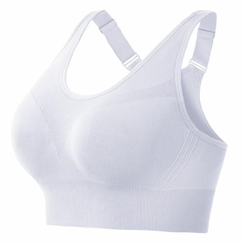 Image of Litherday Women's Sports Bra High Impact Racerback Seamless Sports Bra with Removable Pads Adjustable Strap for Running Yoga Gym Workout Crop Top (White, L)