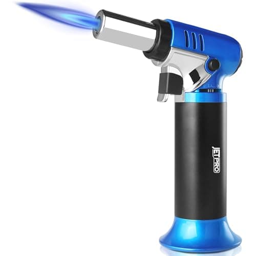 Image of JETPRO Torch Lighter Refillable with Adjustable Flame Kitchen Torch for Creme Brulee Baking BBQ Cooking Soldering One Hand Operation with Fuel Window Safety Lock (Butane Gas Not Included)