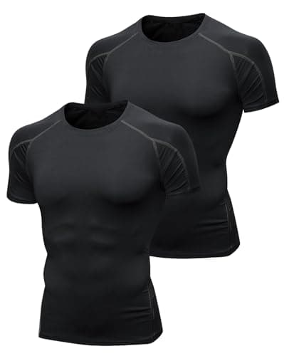 Image of Niksa 2 Pack Compression Tops for Men Short Sleeve Mens Running Top Mesh Design Quick Dry Base Layer Top for Gym Sports Fitness Workout Cycling,Training, Black,S