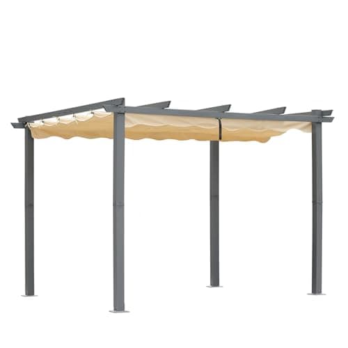 Image of Angel Living 3x4M Aluminum Patio Pergola with Retractable Canopy for Outdoor Garden,Beige