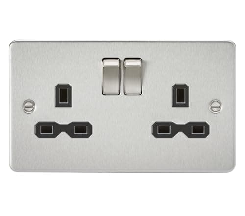 Image of Flat Plate 13A 2G DP Switched Socket - Brushed Chrome with Black Insert
