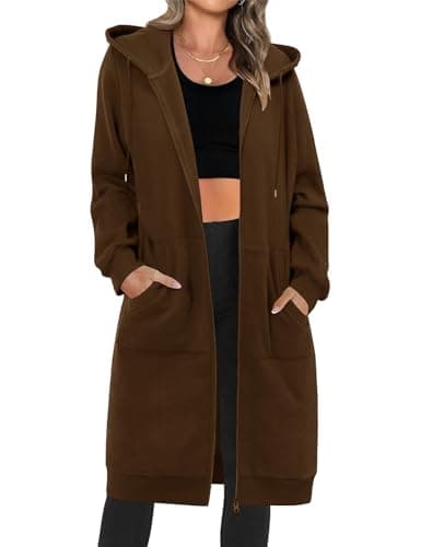 Image of Tuopuda Womens Zip Up Long Hoodies Fleece Longline Hoodie Sweatshirts Casual Long Sleeve Zipper Hoodie Loose Hooded Coat Plus Size Jacket with Pockets(Coffee,L)