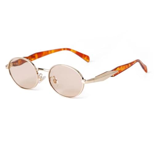 Image of ADEWU Oval Sunglasses Women's Vintage Retro UV400 Protection Sunglasses Men Metal Frame, Light Havana Gold Beige