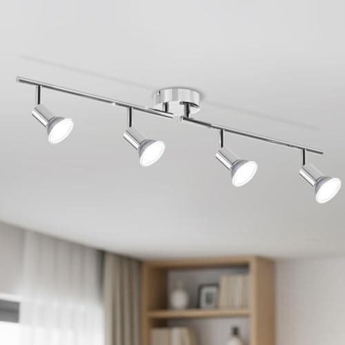 Image of LVWIT LED Ceiling Light,4 Way Modern Kitchen Ceiling Lights,GU10 Spot Lights,Metal Light Fittings Ceilings,Ceiling Light Fitting Bracket for Lounge Bedroom Dining Room(Senior Nickel,No Bulb)