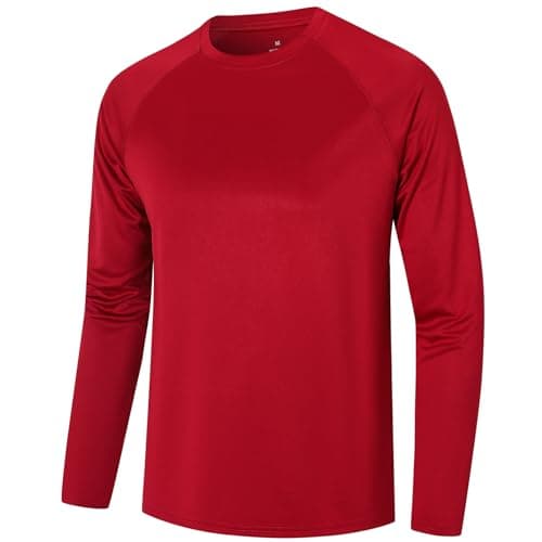 Image of Mens Long Sleeve T-Shirts for Men Sports Gym T Shirts Breathable Quick Dry Athletic Running Performance Activewear Tops（T7510-Red-XL）