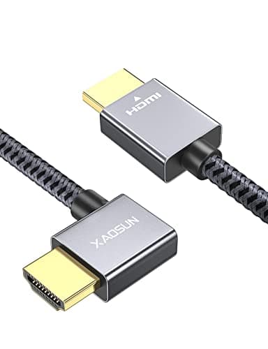 Image of XAOSUN HDMI 2.0 Cable 90 Degree 2M,18Gbps 4K/60Hz High Speed Hdmi Cable Right Angle, Ultra HD, 3D, HDR,Dolby, Compatible with MacBook Pro, Laptop, PS5/PS4, Xbox Series X/S, Fire TV, Monitors (Grey)