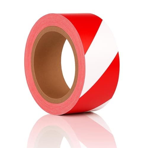 Image of Reactive Brands Hazard Tape Red and White – 50mm x 33m Strong Adhesive Warning & Caution Tape – Durable Floor Marking Tape for Safety Zones, Warehouses, Construction Sites, and Work Areas (1 ROLL)