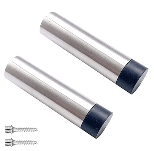 Image of TERF® Satin Stainless Steel Door Stopper Wall Mounted 75mm Doorstop Projection Wall Mounted Door Stopper Including Fixing Screw - Pack of 2