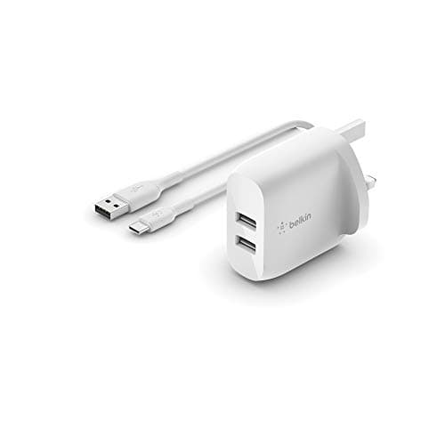 Image of Belkin Boost Charge Dual USB-A Wall Charger 24 W + USB-A to USB-C Cable (USB Wall Charger for Samsung, Pixel, iPad Pro, More)