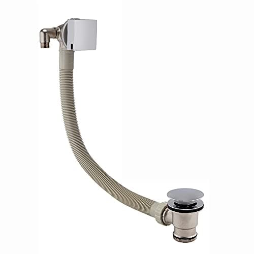 Image of ENKI, W63, Square Cascade Waterfall Freeflow Bath Filler Waste and Overflow, Bath Filler Tap, with Click Clack Bath Waste, Slimline Design, Chrome