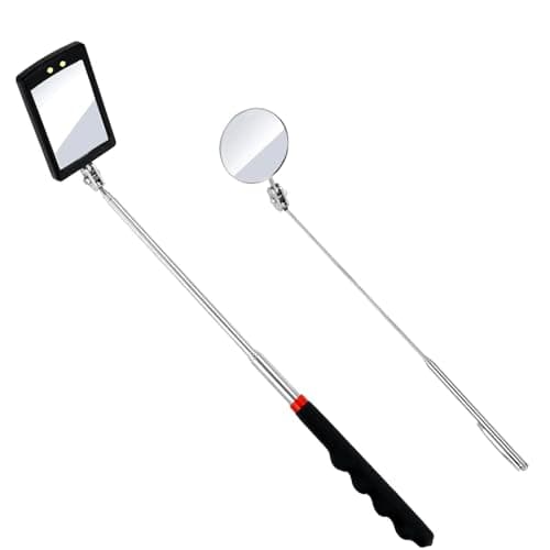 Image of JinRui-T 2PCS Telescopic Inspection Mirror, LED Telescopic Inspection Mirror,Portable Round 360 Degree Rotating Inspection Mirror Flashlight and Round/Square Inspection Mirror