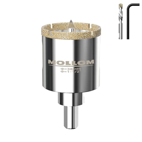 Image of MOLLOM 1-1/2" (38mm) Diamond Hole Saw with 2Pcs Removable Pilot Drill Bit Smooth Cutting for Porcelain Tiles,Glass,Ceramic,Marble,Fiberglass,etc