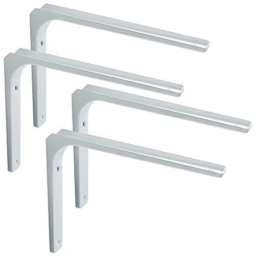 Image of Sayayo Shelf Bracket Corner Brace Angle Bracket Shelf Support Wall Hanging 300mm*250mm, Metal Bright White Finished, 4 Pcs, EJR300W-4P