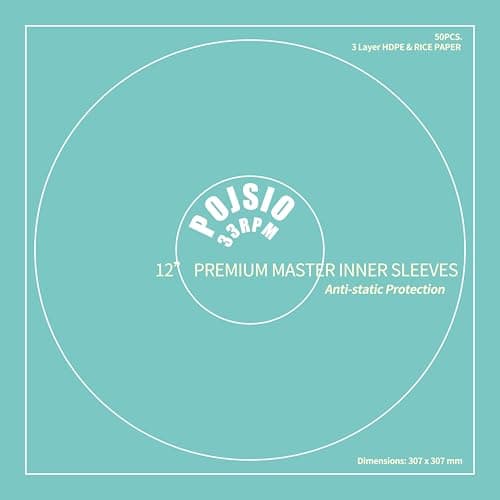 Image of POJSIO 50 x Premium Anti Static Vinyl Sleeves 12 Inch |Made of 3 Layer HDPE+1 Layer Rice Paper| Vinyls Record Sleeves 12 Inch Poly Lined Inner Sleeves,12" Plastic LP Vinyls Protective Sleeve Cover