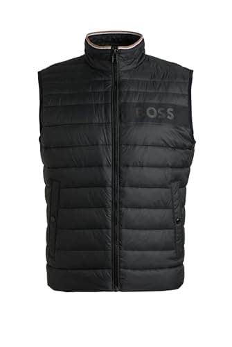 Image of BOSS Mens Darolan Water-Repellent Padded Gilet with 3D Logo Tape Black