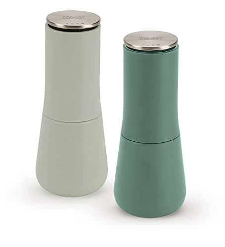Image of Joseph Joseph Milltop Non-Spill Salt and Pepper Mill Set Refillable with Ceramic Grinding, Sage Green, 8