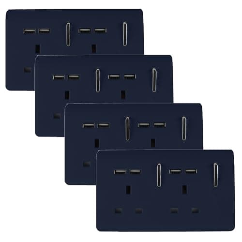 Image of Trendi 2 Gang Artistic Modern Glossy 13 Amp 4x2.1mA USB Switched Plug Socket Navy (4 Pack)