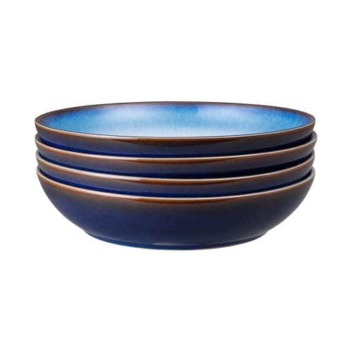 Image of Denby - Blue Haze Pasta Bowls Set of 4 - Dishwasher Microwave Safe Crockery - Ceramic Stoneware Tableware