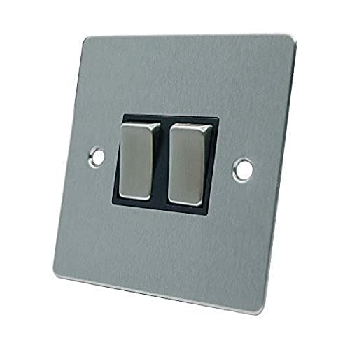 Image of AET FSC2GSWIBS 10 A 2-Gang 2-Way Satin Chrome Flat Double Light Switch with Black Insert Metal Rocker Switches