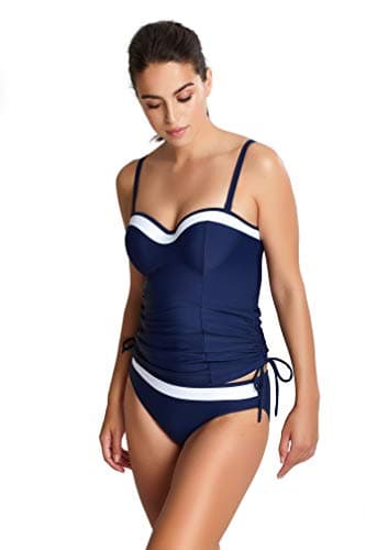 Image of Panache Women's Swim Anya Cruise Bra Sized Molded Bandeau Tankini, Navy/White, (32) F