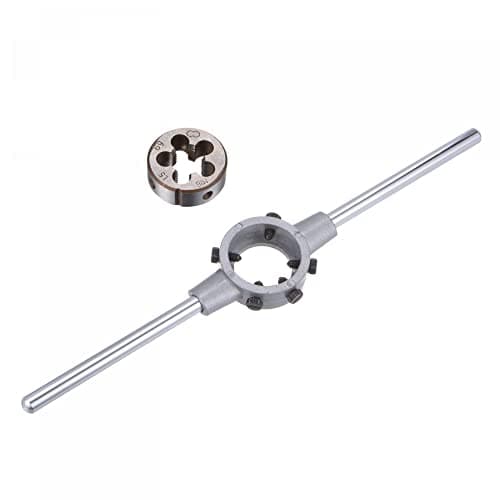Image of sourcing map Die Stock Handle Wrench Set, M16 x 1.5 Threading Round Die and 38mm (Fit M12-M16 Dies) Holder Adjustable Wrench Hand Tool