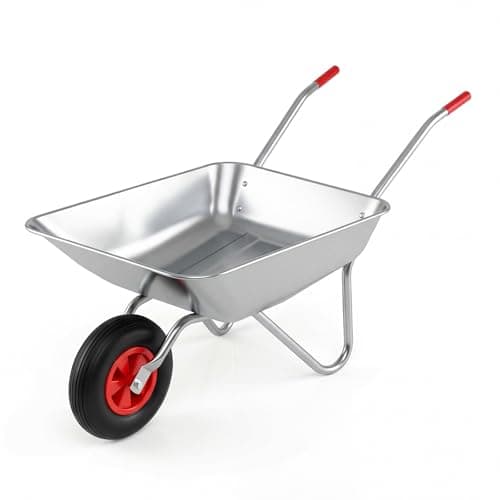 Image of COSTWAY 65L/100KG Heavy Duty Wheelbarrow, Galvanized Steel Garden Cart with Pneumatic Tyre and Easy Grip Handles, Transport Trolley Handcart Dump Wagon for Easy Tilting and Dumping