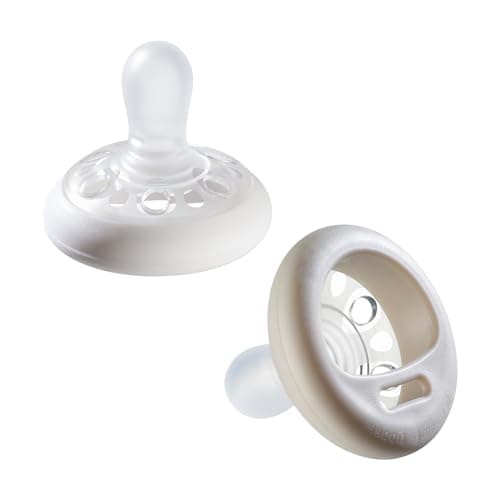 Image of Tommee Tippee Breast-Like Soothers, 0-6m, 2 Pack, Skin-Like Feel, Silicone Nipple-Shaped Teat, Air Holes for Ventilation, Orthodontic Design, BPA-Free Dummy