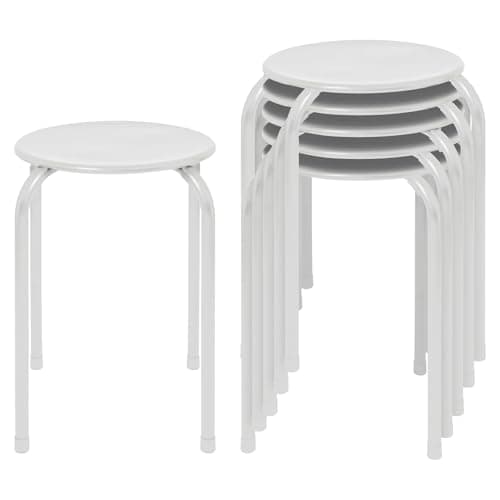 Image of Harbour Housewares Metal Stacking Stools - Matt White - 6x Adults Small Stackable Kitchen Dining Breakfast Bedroom Vanity Dressing Table Sitting Room Office Chair Chairs Seat Set