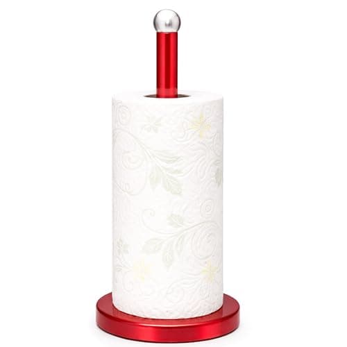Image of Innoteck Freestanding Kitchen Paper Towel Holder – Stable Non-Slip Base, Premium Stainless Steel – Fits Large-Sized Rolls, Modern Vertical Design – Red