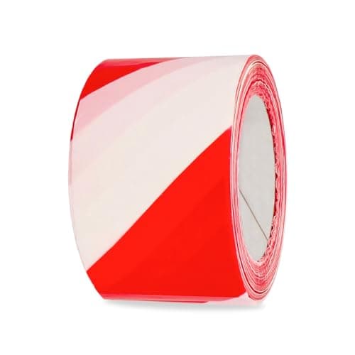 Image of Amig - Red and White Hazard Warning Tape - 200 m x 70 mm - High-Visibility Barrier Ribbon - Indoor & Outdoor Use - White/Red - Polyethylene