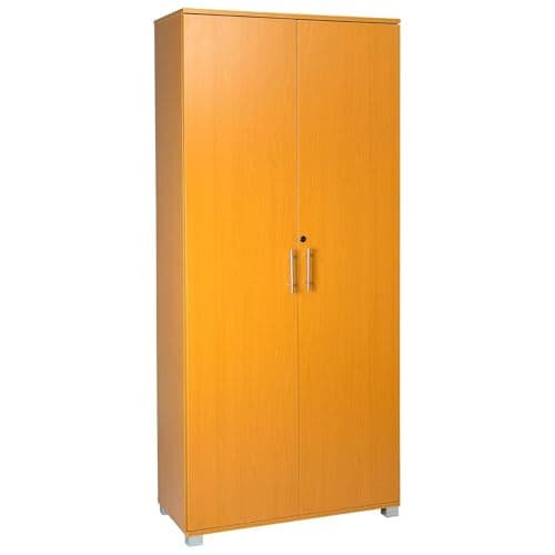 Image of MMT Furniture Designs Ltd Beech Storage Cupboard 2 Door Lockable Filing Cabinet - Tall Office Home Garage Tools Shoe Organiser Wooden 4 Shelf Unit