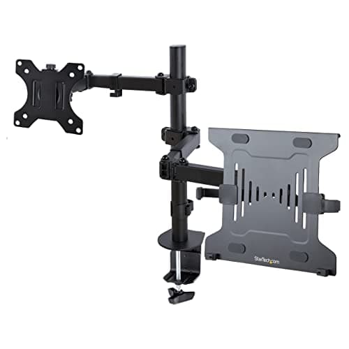 Image of StarTech.com Monitor Arm with VESA Laptop Tray, For a Single Display up to 32" (17.6lb/8kg), and Laptop up to 9.9lb (4.5kg), Adjustable Monitor Mount with Clamp or Grommet Base