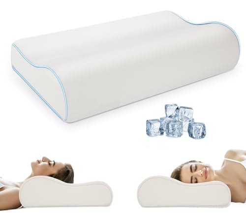 Image of PKBD Memory Foam Pillow with Pillowcase(Cooling Ice Silk),Neck/Shoulder Pain Relief,Ergonomic Orthopedic Cervical Pillow,Bed Pillow for Side,Back,Stomach Sleepers