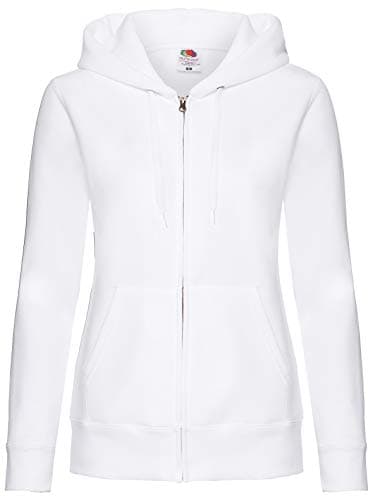 Image of Fruit of the Loom Ladies Lady-Fit Hooded Sweatshirt Jacket (M) (White)