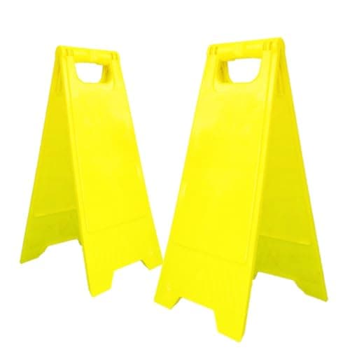 Image of Berry Blank Floor Sign - Yellow | Foldable Type A Freestanding Plastic Floor Warning Sign | Customisable Safety Sign Board for Cleaning, Maintenance & Indoor Use - Set of 2
