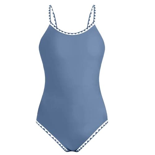 Image of zoogobee Girls One Piece Swimsuit Quick Dry Swimwear Swimming Costume Adjustable Straps Color Contrast Trim for Teens Girls (UK, Age, 15 Years, 16 Years, Regular, Blue)
