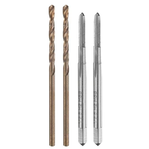 Image of sourcing map Tap and Drill Bit Set, 2pcs M2.5 x 0.45 Metric Straight Flute Thread Screw Taps & 2pcs 2mm Twist Drill Bits, Uncoated/Roasted Yellow HSS-6542/M35 HSS-CO Tapping Threading Tool