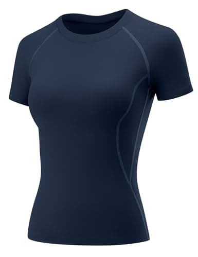 Image of Rapbin Women's Gym Tops Ladies Workout Running T-Shirt Activewear Yoga Sports T-Shirts Slim Fit Crew Neck Short Sleeve Summer Tee Shirts Navy Blue S